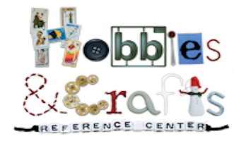 Text "Hobbies and Crafts Reference Center" spelled out with crafting items