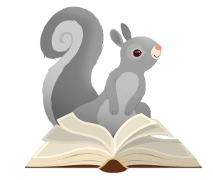 Illustration of a squirrel with a book